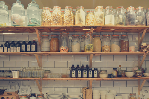 Jars and Containers with dried goods in a pantry