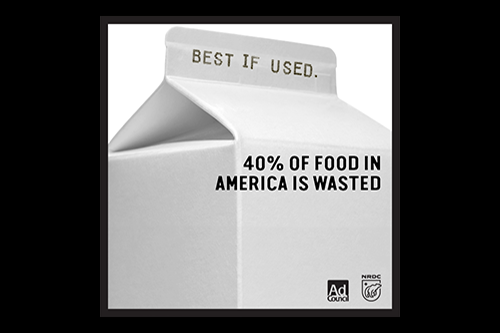Milk Cartoon with best if used by date - 40% of food in america is wasted
