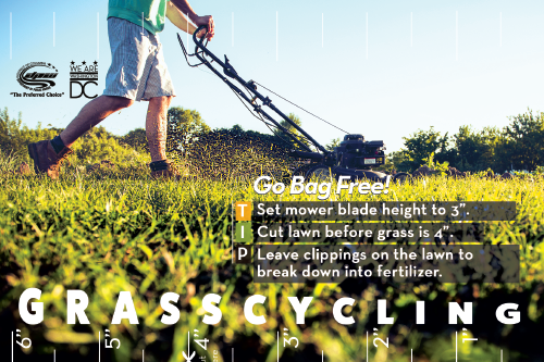 Grasscycling flyer of a Man mowing lawn