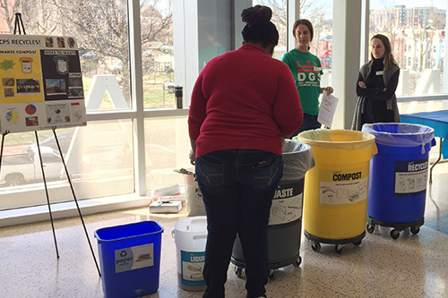 Public Schools with trash, compost and recycling bins