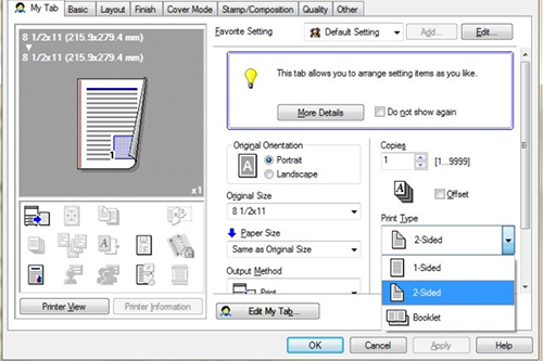 Printscreen showing the print function