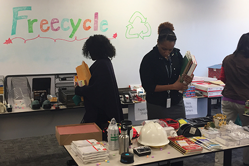 Ladies at Freecycle event exchanging goods