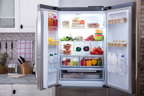 Open refridgerator that is organized