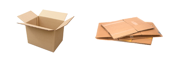 One open cardboard box and one flattened cardboard box